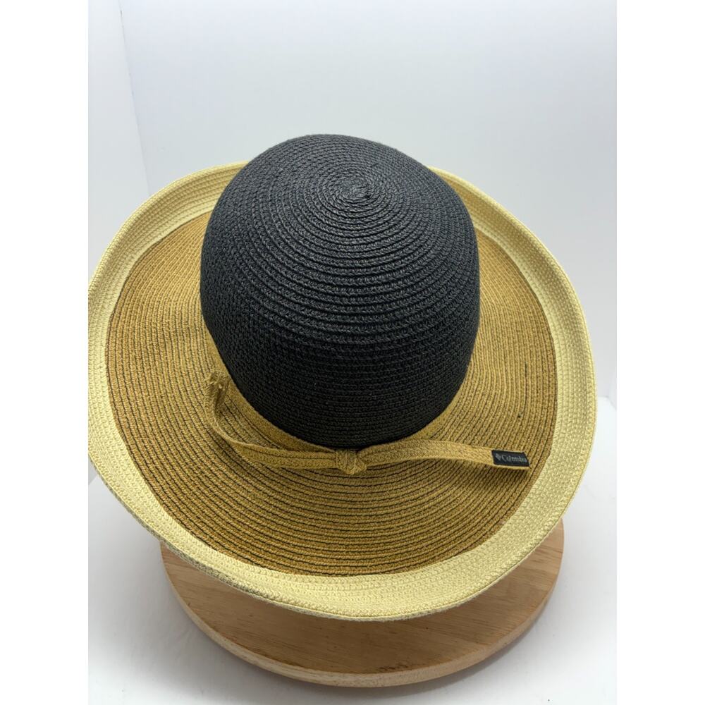 Columbia Women’s Wide Brim Sun Hat Straw Style Tan Black Outdoor Beach Hiking O/